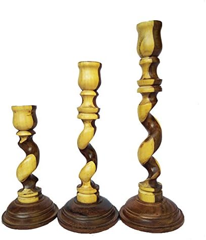 Set of 3 Wooden Pillar Candleholders, Dinner table candle holder CHN01