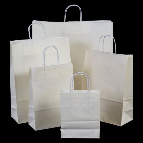 100x White Paper Gift Bags with Twisted Handles - 18cm x 22cm x 8cm by Paper Bags