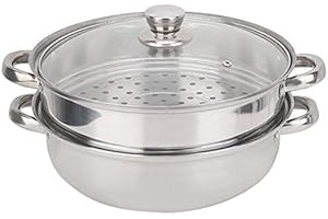 Cuiseur à vapeur, batterie de cuisine en acier inoxydable 27cm/11in 2 couches cuiseur vapeur cuiseur double chaudière soupe pot à vapeur