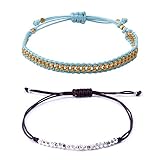 8-10 Pulgada 2pcs 2 Pcs/Conjunto Bofetada Plata Semilla Rebordeado Pulsera Y Ligero Azul Cuero Pulsera Con Cadenas