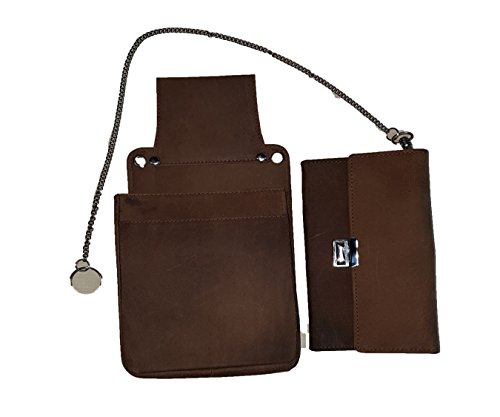 Preisvergleich Produktbild Kellnerbörse - Kellnertasche - Brieftasche - beständigem Rindsleder - 5 Fächer eins mit Reißverschluss mit Holster und Kette Braun Vintage - Bar - Restaurant - Taxifahrer