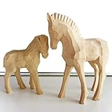 Maße Pferd: ca. 14 x 14 cm CleanPrince 2 Stück Pferde Pferd Fohlen hell natur handgeschnitzt aus Holz 140x140mm Pferdefiguren Holzpferde Pferdefreunde Bauernhof Kunstgewerbe Jockey Ostern Weihnachten Holzspielzeug