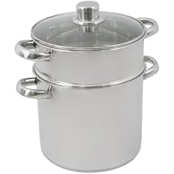 Crealys 502365 Couscoussier en Inox + Couvercle Verre 12L Diamètre: 24 cm