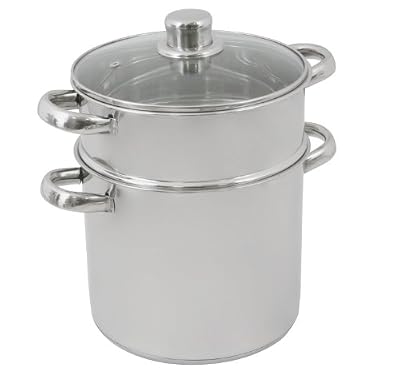 Crealys 502365 Couscoussier en Inox + Couvercle Verre 12L Diamètre: 24 cm