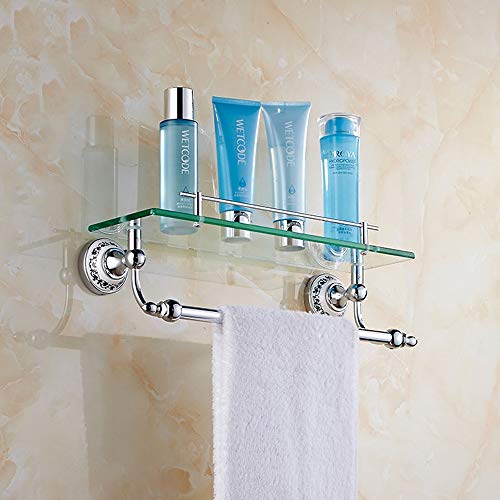 Preisvergleich Produktbild Modenny Badezimmer-Eckregale aus Glas Einzelschicht mit Handtuchhebel Badregal Square Shampoo Duschseife Lagerung Kupfer Wandregal