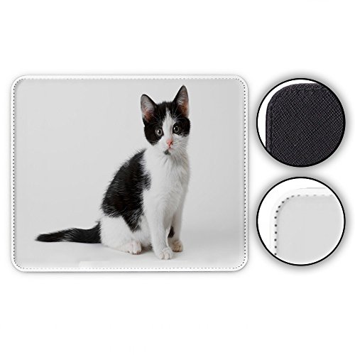 Katzen 10033, Weiße Katze, Designer Leder Mousepad Unterlage Mauspad Maus-Pad Stark Anti Rutsch Unterseite für Optimalen Halt mit Lebhaftes Motiv Kompatibel mit allen Maustypen (Kugel, Optisch, Laser)Ideal für Gamer und für Grafikdesigner. - 2