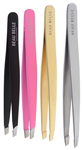 Beau Belle Tweezers - Eyebrow Tweezers - Slanted Tweezers - Brow Tweezers - Professional Tweezers - Tweezers Slanted (Original Stainless Steel)