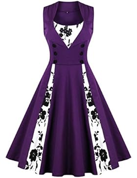 Oriention 1950s Rockabilly Kleid Blumenkleid Vintage Retro Partykleider Cocktailkleider Sommerkleid damen Knielang