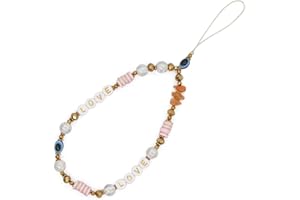 Bakermiche lanière Lettre Bracelet Bijoux Bracelet Antidérapant Lanière Chaîne Anti-Perte en Cristal de Téléphone Portable,Lanière de Perles de Téléphone Portable pour Femmes Filles