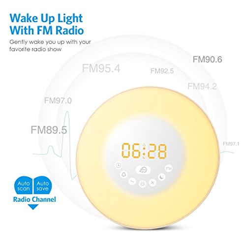 Amir Wake-Up Light, Wecker Lichtwecker, Lichtwecker, Wecker Licht, Aufwachen mit Licht, Sonnenaufgang Simulation Wake-up Light (Sonnenaufgangfunktion, 6 Natürlichen Wecktöne , Touchdisplay, 10-Helligkeit, Digitales FM Radio ) - 5