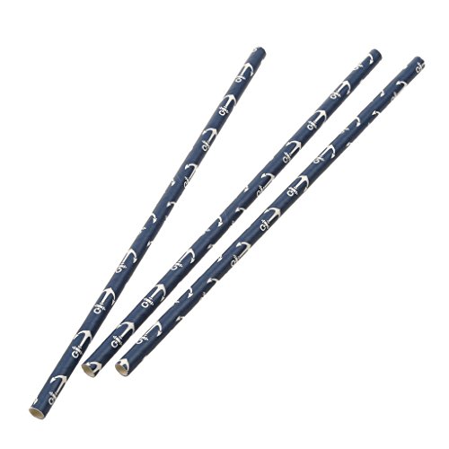 MagiDeal Papier-Strohhalme – Schmal Trinkhalme ideal für Cocktail, Smoothie etc. – Anker Muster – 19.5cm – 25er Set - 2