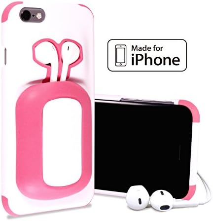 *NEW* Apple iPhone 6 / 6s Case Cover. Built-in Headphone Earpod Earphone Earbud Storage Holder. Shock Absorbing and Protective Bumpers. (WatermelonPink/White)