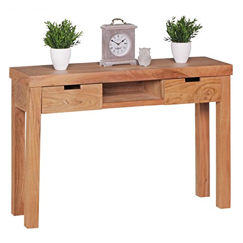 Mumbai Solid Acacia Wood Console Table Country House Chest of Drawers 115 cm Design Sideboard with Drawers and a Storage Shelf
