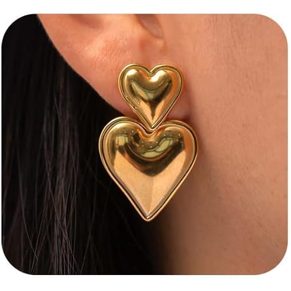 JINEAR Gold Dangle Earrings For Women, 18K Gold Filled Dainty Tiny Heart Drop Dangle Earrings Cute Small Huggie Hoop Earrings Fashion Jewelry Gift, Stainless Steel, No Gemstone