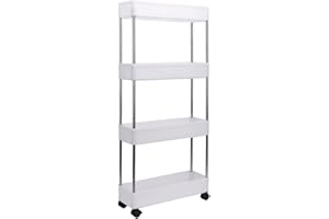‎BOXEDHOME BoxedHome 298B4 Schlanke Küchenwagen Rädern, platzsparendes Badezimmerregal Küchenregal für Küche, Badezimmer, Wäsche, Schlafzimmer, Alkovenregal, Aufbewahrungswagen, Weiß 4 Schicht
