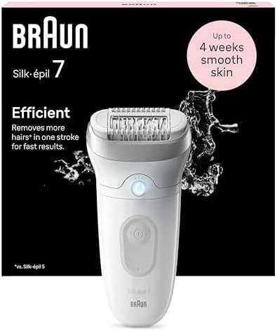 Braun Silk Epil 7 Epilatore Elettrico Donna, Rasoio Elettrico Donna, Con Testina Ampia Per Una Epilazione Semplice, Wet & Dry, Pelle Liscia a Lungo, 7-011, Bianco/Argento