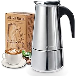 Godmorn Cafetière Italienne, Cafetière Moka en INOX Cafetière à Pression Macchinette 300ml Grande Contenance Compatible avec Plaque à Induction avec Poignée Ergonomique