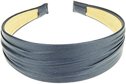 Ladies Leather Look Creased Wide Headband Alice Band Navy
