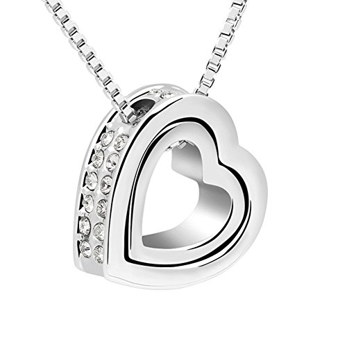 Quadiva C! Damen Halskette mit Anhänger Herz (Farbe: weißgold vergoldet) verziert mit funkelnden Kristallen von Swarovski®