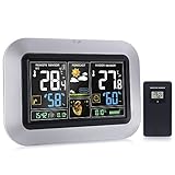  Kalawen - Estación meteorológica, Temperatura y Humedad con Sensor de Interior, Reloj Despertador Digital, barómetro con Sensor Remoto inalámbrico, Plata
