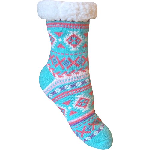 Ladies Chunky Thermal Knitted Fluffy Fleece Lined Fairisle Slipper Socks