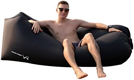 MINKANAK Air Inflatable Lounger Sofa Loungers Chair With Bag&amp;Securing Stake Portable Hangout Hammock Couch bed Waterproof Lazy Bag For Outdoor Travelling, Camping, Hiking, Picnics, Pool and Beach (Black)