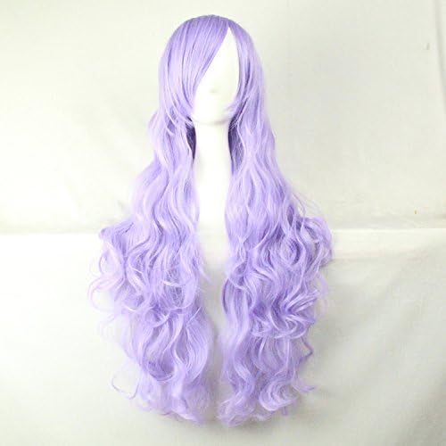 Womens Ladies Girls 80cm Smoke Purple Color Long Curly Wigs High Quality Hair Carve Cosplay Costume Anime Party Bangs Full Sexy Wigs