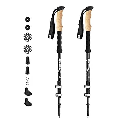 Enkeeo - 2 Pack Bâtons de Randonnée Ultralléger, Marche, Voyager (Fibre de carbone, liège artificiel, 3 sections extensibles, en mousse EVA, activités en plein air)