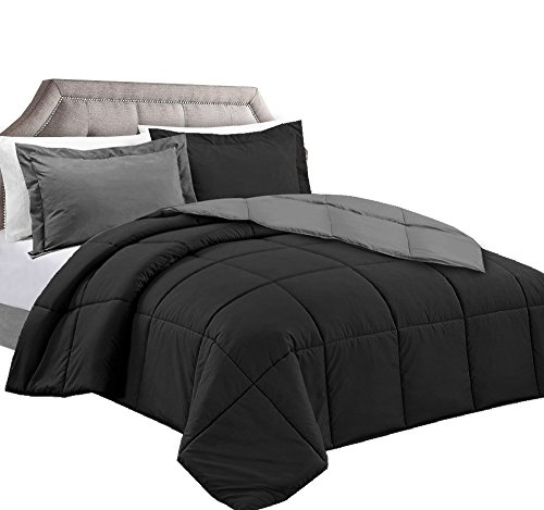 Clara Clark a Goose Down Alternative Reversible 3-Piece Comforter Set con 2 federe, Black/Gray, King