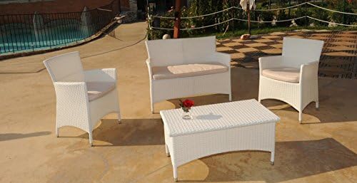 Mobile Set Lena garden. Consisting of 2 armchairs, sofa, table with tempered glass. ecru cushions.