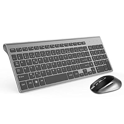 JOYACCESS Clavier Souris sans Fil, 2.4Ghz Clavier sans Fil AZERTY Compacte Portable de Taille Normale, Souris sans Fil Ergonomique Silencieuse 2400 DPI pour PC,Laptop,Ordinateur,Smart TV-Grey et Noir