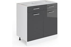 Vicco Kitchen base cabinet Raul, Anthracite high gloss/White, 80 cm without worktop