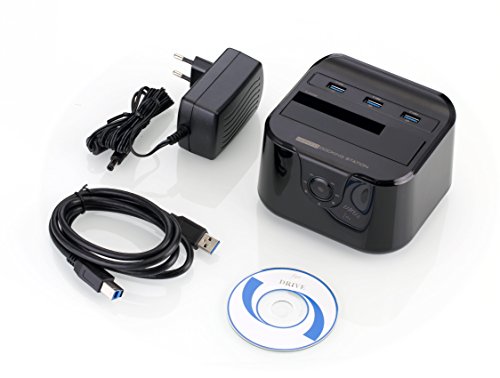 Rhombutech USB3.0 Dockingstation mit 3 Ports USB 3.0 Hub, mit Netzteil Adapter, SATA 2,5/ 3,5Zoll HDD SSD SATA I/II/III Festplatten – Schwarz - 6