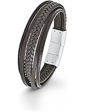 s.Oliver Herren-Armband 20+1,5 cm verstellbar mehrreihig Edelstahl Leder geflochten braun