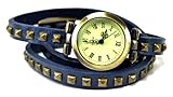 Wickelarmbanduhr Wickel Armband Uhr Leder blau mit Nieten U6-X