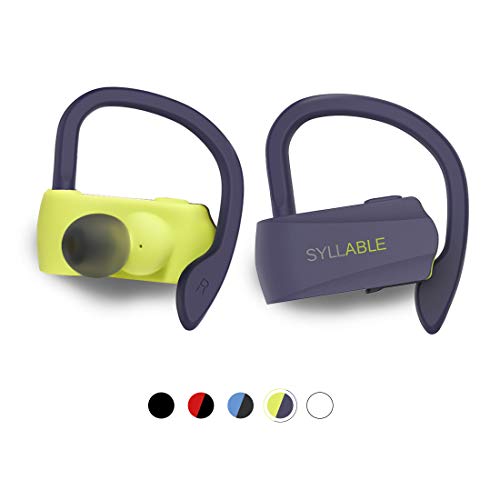 Auriculares Bluetooth Deportivos, Syllable D15 Auriculares Inalámbricos Estéreo para Deportes Bluetooth 5.0 Manos Libres con Micrófono Dual con Ganchos de Orejas para iPhone y Andriod (Amarillo/PL)