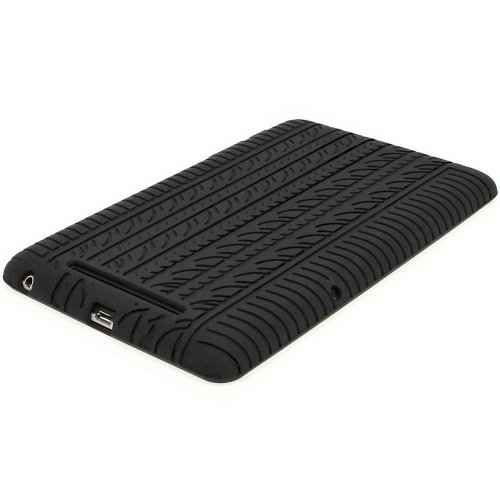 igadgitz Schwarz Silikon Skin Tasche Hülle Etui Case Cover mit Reifenprofil Reifen Profil für Google Nexus 7 2012 1.Generation Android 4.1 Tablet 8GB 16GB + Displayschutzfolie (Nicht geeignet für 2. Generation veröffentlicht am August 2013) - 4