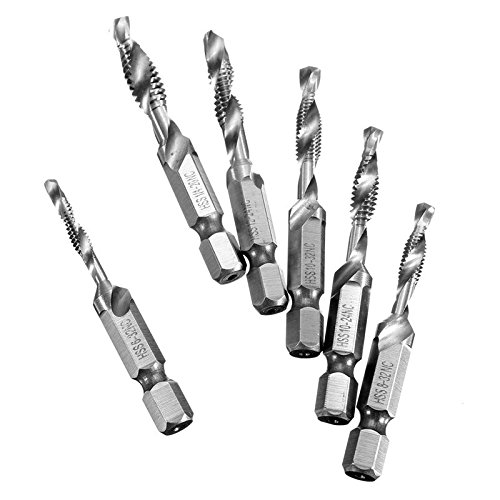 Fortag 6 tlg 1/4″ HSS Sechskanntschaft Kombigewindebohrer Bitsatz Kombigewindebohrersatz Kombi-Gewindebohrer Kombi Gewindebohrer Handgewindebohrer Maschinengewindebohrer Senker Werkzeuge Bohrer-Bit Set - 2
