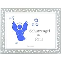 Schutzengel für Baby | Geschenk zur Geburt, Taufe oder Geburtstag | Blaues Bild für Jungen (DIN A5)