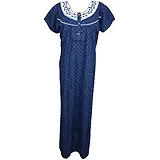 Indiatrendzs Women Nightgown Cotton Printed Neck Embroidered Summer Nighty Nightwear (Chest : 46)