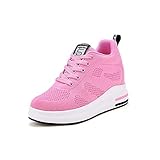  AONEGOLD® Damen Sneaker Wedges mit Keilabsatz 8cm Turnschuhe Atmungsaktive Freizeitschuhe Sportschuhe Schwarz Weiß Rosa Grau(Rosa,Größe 38)