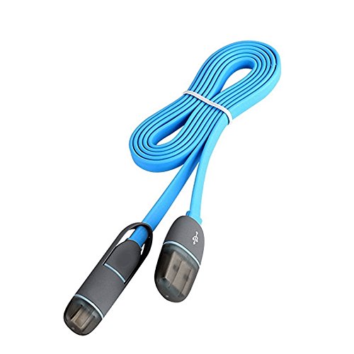 2 in 1 USB kabel für Blitz Micro Flach Kabel Lade Daten Sync Ladegerät Kabel für iPhone 7 6S plus SAMSUNG HUAWEI Telefonkabel (Blau) - 2