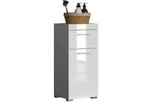 ‎TRENDTEAM SMART LIVING trendteam smart living - Amanda - Kommode - Weiß Hochglanz - Standschrank - (BxHxT) 37 x 79 x 31 cm - Badschrank mit 1 Tür und 1 Schublade - silberfarbene Griffe - universal einsetzbar - Kratzfest