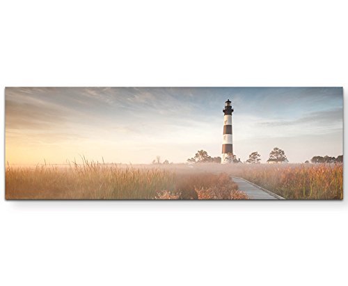 Eau Zone Wandbild auf Leinwand 120x40cm Steg zum Leuchtturm im Sonnenschein