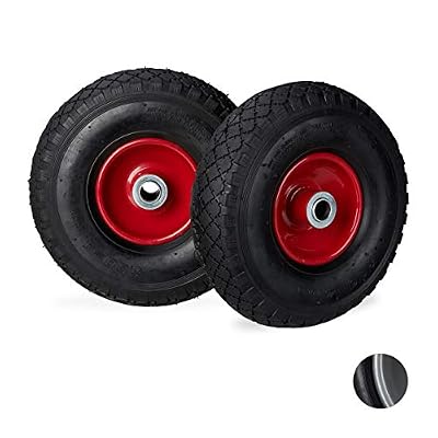Relaxdays Roue de diable roue brouette set 2, roue de rechange axe, caoutchouc 3.00-4, 200 kg, 260 x 85 mm,noir rouge