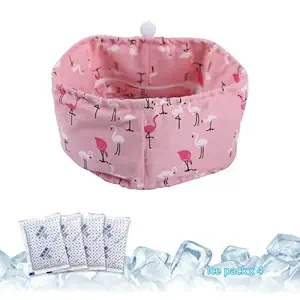 KUDES Dog Cooling Bandana Collar with Recyclable Ice Packs, Pet Dog Adjustable Ice Chill Out Collar Scarf Neck Cooler Wrap for Cat Small Medium Large Dogs Summer (Pink Flamingo, Small)