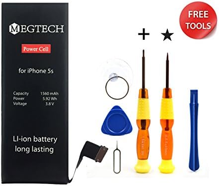 Megtech iPhone 5S 5C Battery Replacement: New Zero Cycle Li-Ion internal Battery Replacement with Free Professional Tool Kit original from MEGTECH