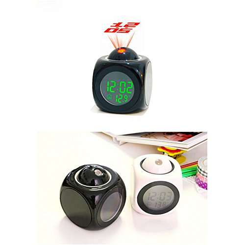 aiernuo Wecker mit LED-Projektion, für Wand-/Deckenprojektion, LCD-Digitalanzeige, mit Sprechfunkton (evtl nicht in deutscher Sprache) und Temperaturanzeige – Einfache Anwendung, zur Verwendung als Wecker oder als Baby-Nachtlicht, ABS, schwarz, 10.0×8.20×8.20cm - 6