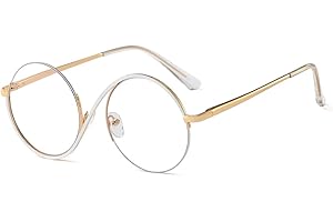 kachawoo Half Rimless Glasses Zero Diopter Glasses Frame 8S Shape Metal Prescription Round Anti Blue Light Ray Glasses