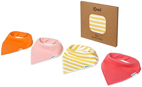 Baby Dreieckstuch im 4er Set von Loni - doppellagig saugfähig weich - Passgenau durch 5 Größeneinstellungen - Lätzchen Spucktuch Halstuch - Bandana Bib für Kinder